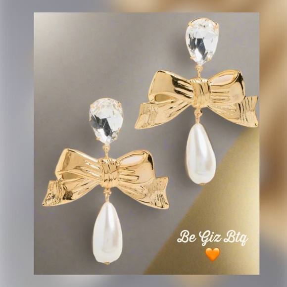 LELET NY Authentic Stella Gold Crystal & Teardrop Pearl Drop Clip Earrings NWT - Picture 5 of 7